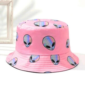 Pink blue alien 👽 one standard size reversible bucket hat sunhat women's girl's